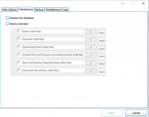 Screenshot of Act! Maintenance options